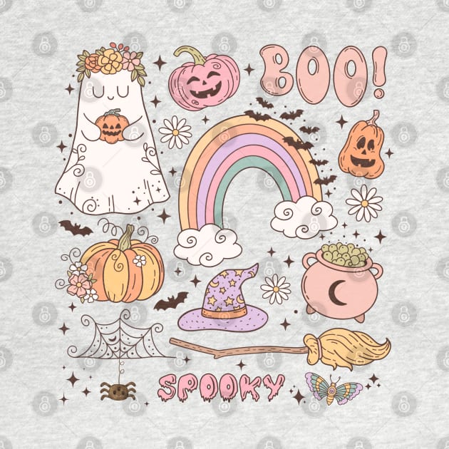 Retro Cute Groovy Halloween Ghost Hippie by Hypnotic Highs